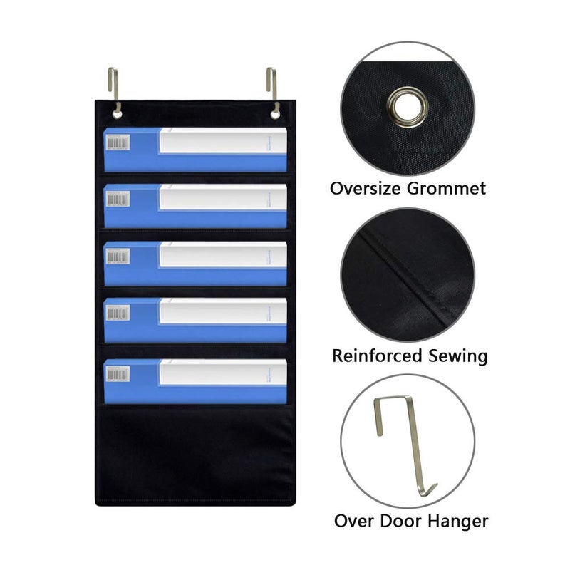 Eamay Hanging Wall Organizer, Over the Door Office Supplies File Document Organizer Holder for Home Bill Filing, Mail Organizer, Wall Mounted File Folders - 5 File Pockets Chart and 2 File Hangers - Image 5